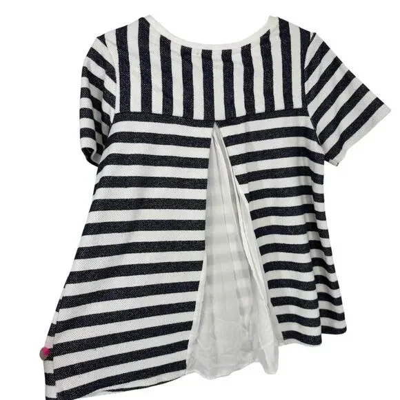 Sanctuary Short Sleeve Top Size Small Blue White Nautical Stripe split back - Picture 2 of 8